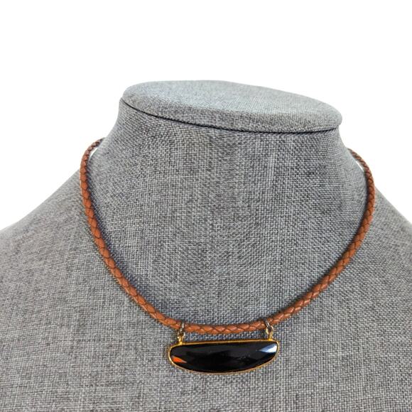 Nakamol Jewelry - Nakamol Faceted Black Tourmaline Braided Leather Rope Choker Collar Necklace